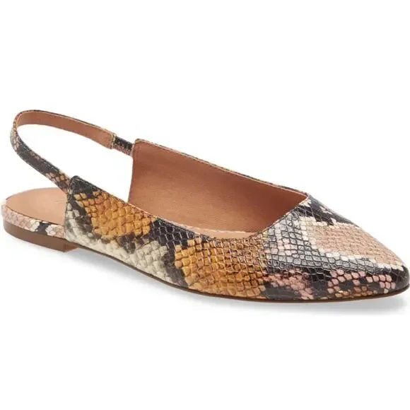 Madewell Margo Snakeskin Slingback Flats, Size 6.5 - Picture 3 of 15